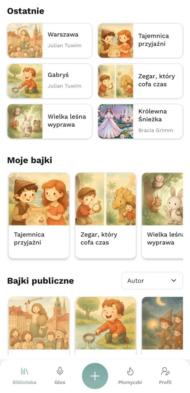 Bajkomat mobile app library with personalized children's stories