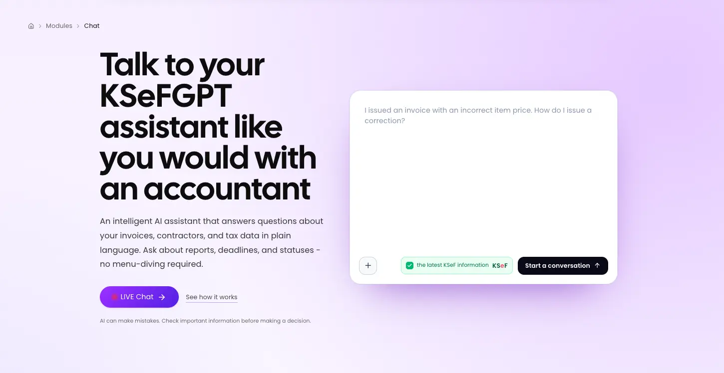 KSeFGPT AI assistant interface for e-invoice questions